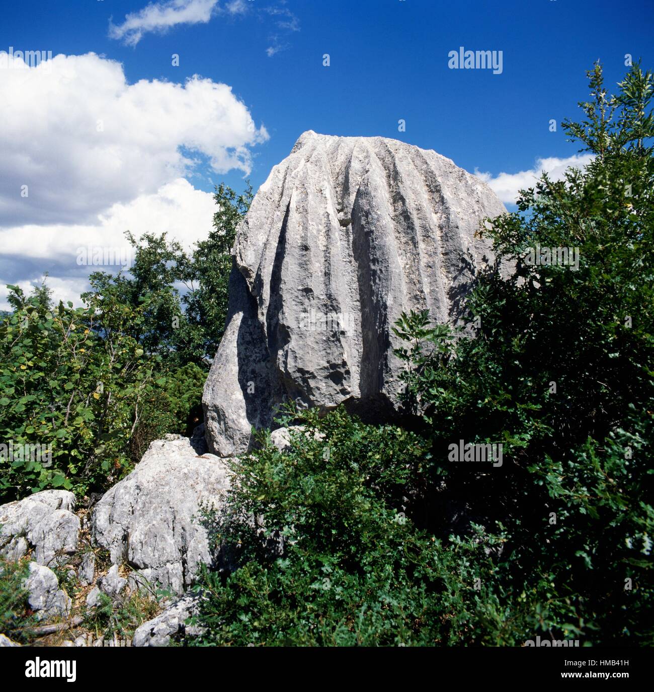 Eroded rock near Rocca di Mezzo, Abruzzo, Italy. Stock Photo
