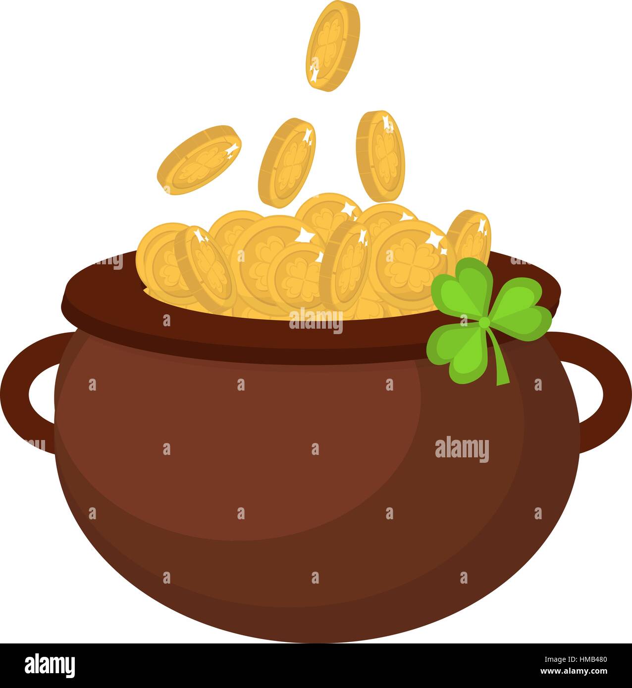 Cauldron with coins, icon flat style. St. Patrick s Day symbol. Isolated on white background ...