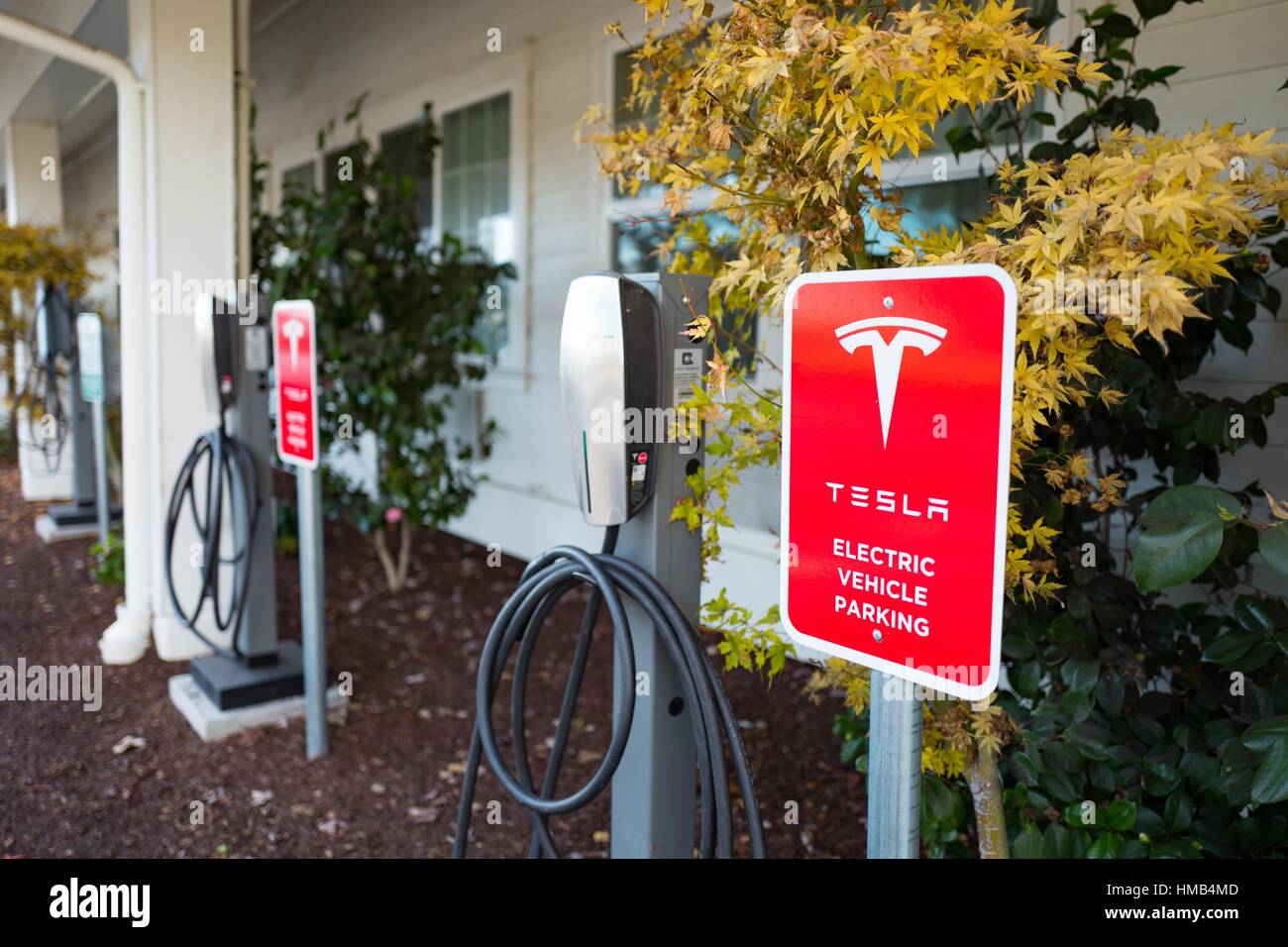 Tesla electric vehicle charging station at the Sheraton Sonoma Country