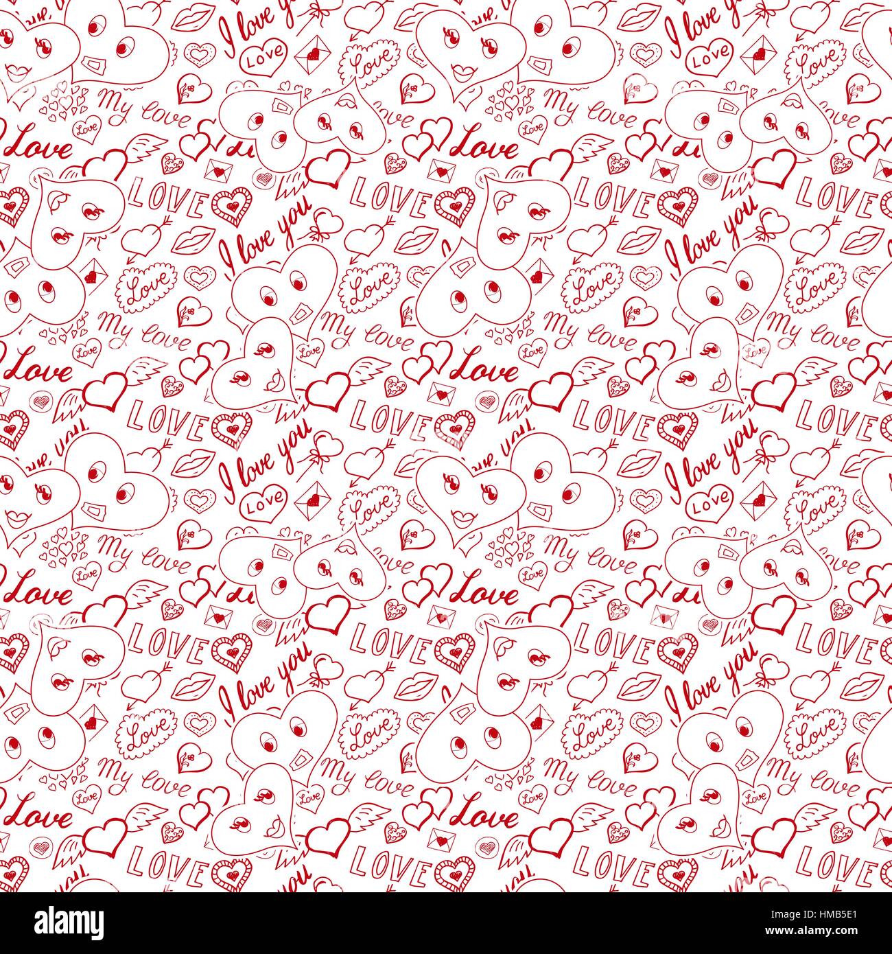 Seamless pattern of hearts and handwriting. valentines day Stock Vector ...