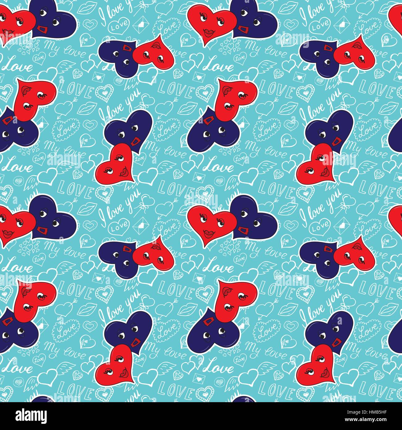Seamless pattern of hearts and handwriting. valentines day Stock Vector ...