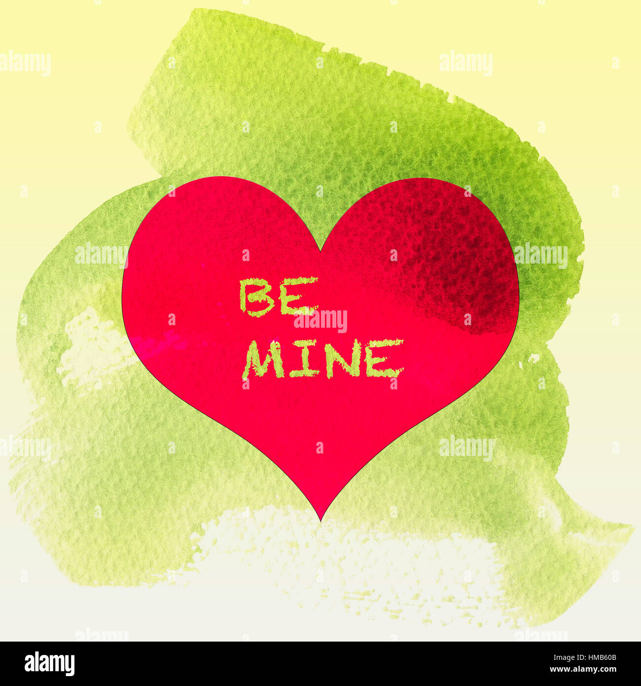 Valentine heart with a Be Mine message, textured background. Illustration. Stock Photo