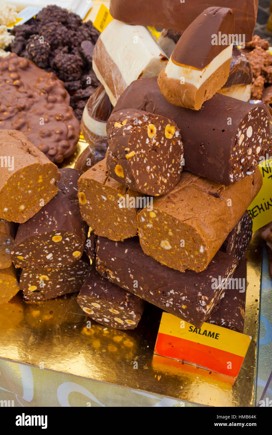 Chocolate in salami sausage form, Ciocopaese, chocolate market