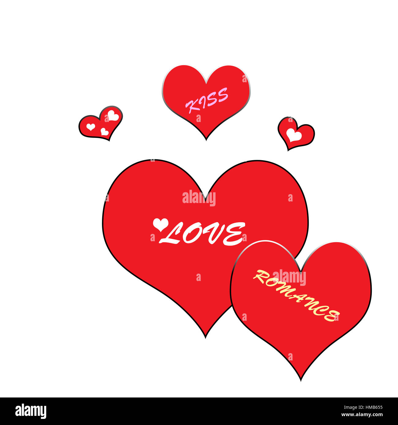 Illustration of Valentine hearts featuring love, romance, and kiss. Cutout. Stock Photo