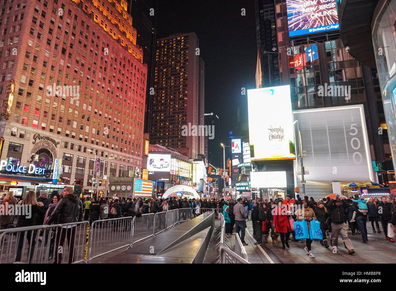 Times Square at night at Christmas, New York City Stock Photo