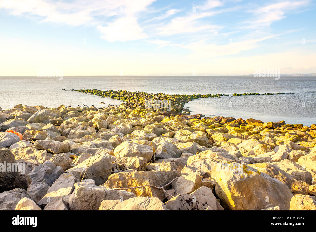 Morecambe Bay Breakwater Stock Photo