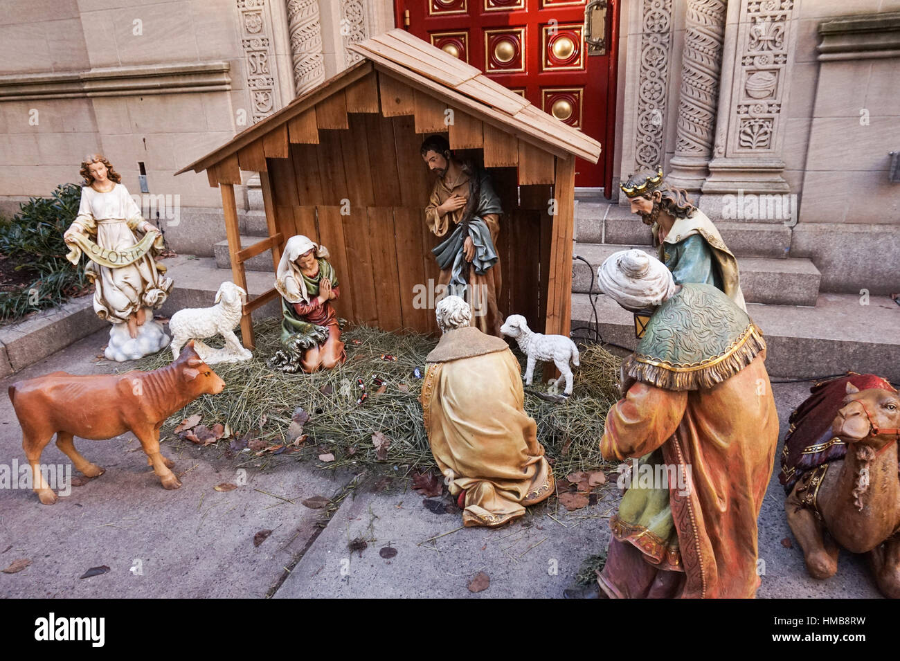 A nativity scene outside a church, New York City, USA Stock Photo Alamy