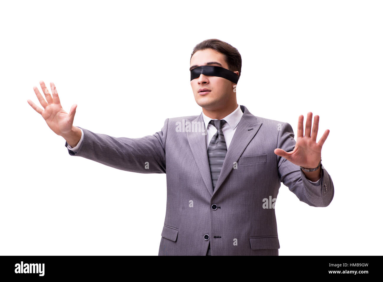 Blindfolded man point at screen 21243483 PNG