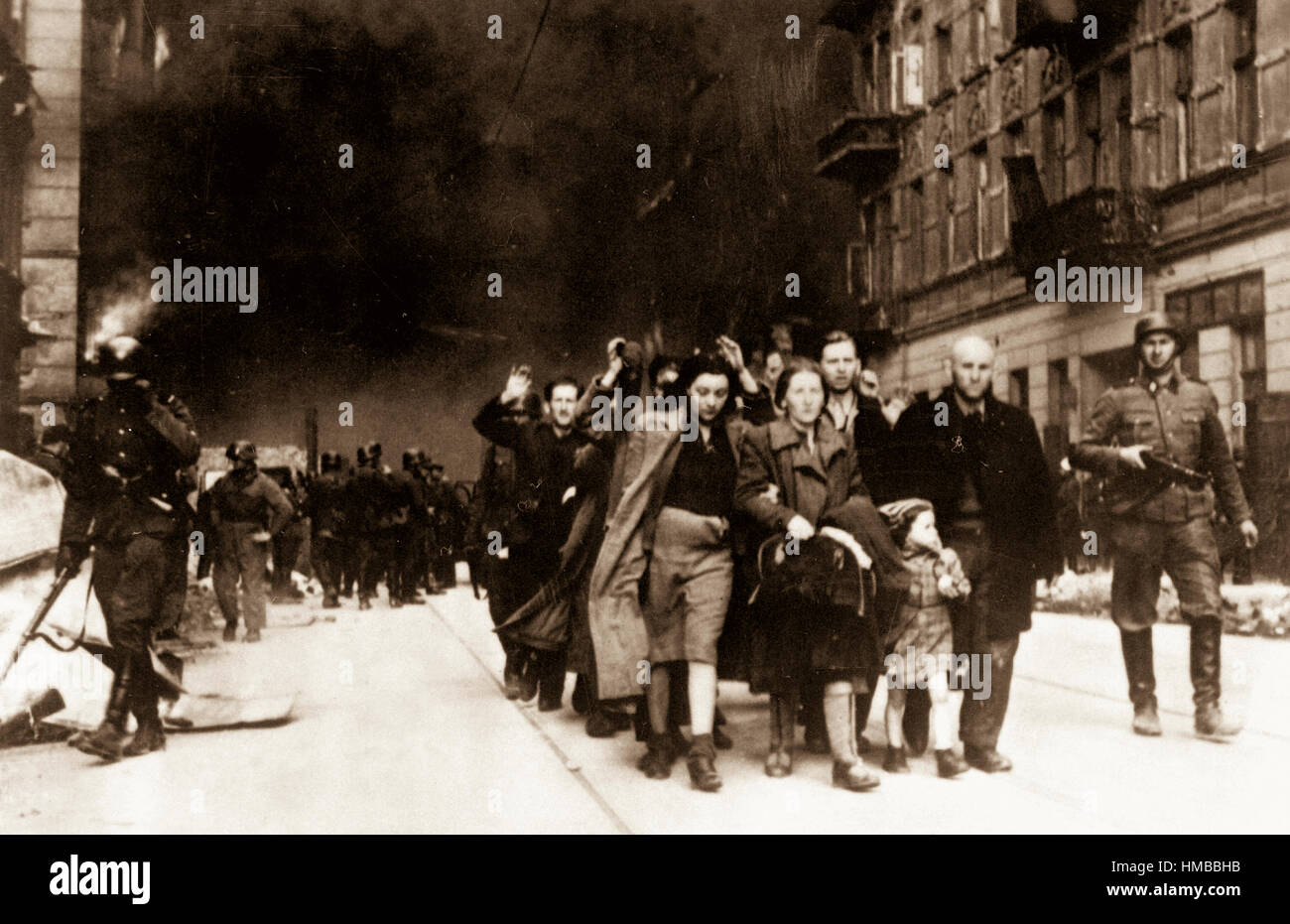Jewish civilians.  Copy of German photograph taken during the destruction of the Warsaw Ghetto, Poland, 1943.   (WWII War Crimes Records) Exact Date Shot Unknown NARA FILE #:  238-NT-282 WAR & CONFLICT BOOK #:  1280 Stock Photo