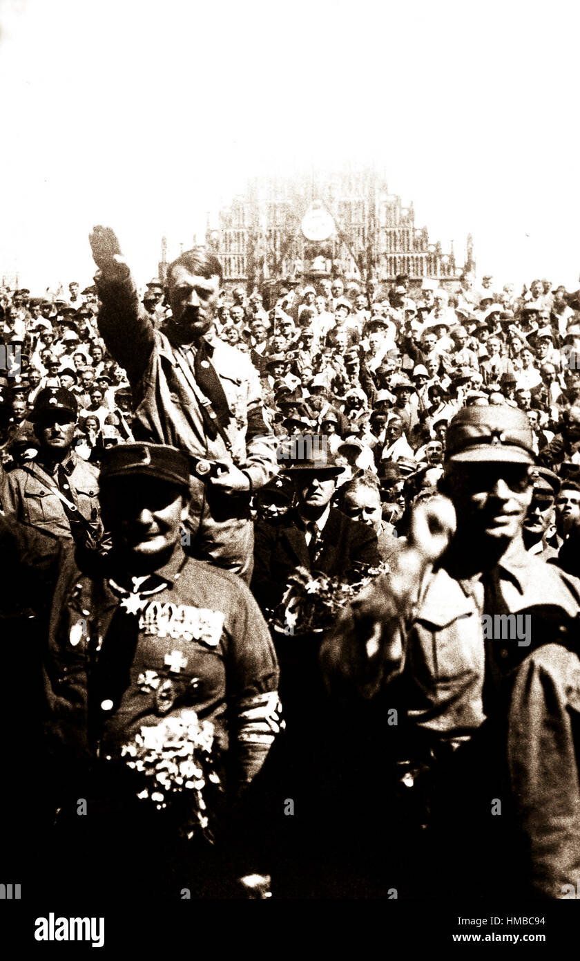 Hitler at Nazi Party rally, Nuremberg, Germany, ca.  1928. Stock Photo