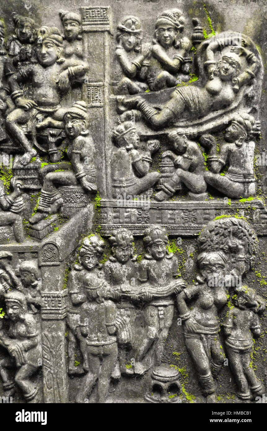 Buddhist Carving Arts wall at in ancient Temple,Chiang Mai,THAILAND Stock Photo