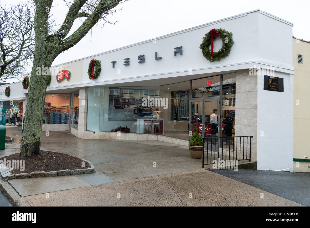 Tesla Motors showroom / store 340 Greenwich Ave, Greenwich, CT 06830, USA Stock Photo