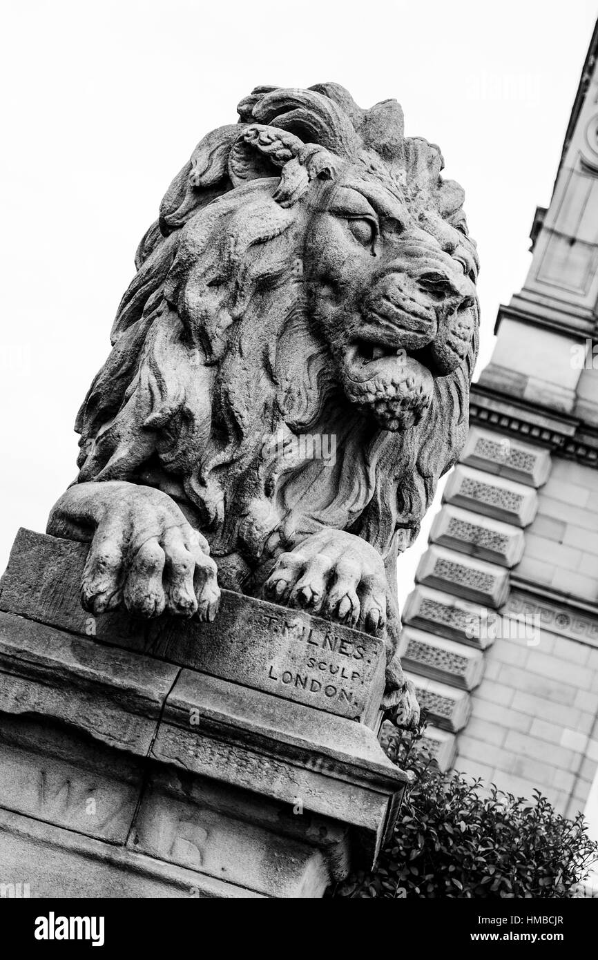 Lion statue by the Sculptor Thomas Milnes Titus Salts village , Saltaire , West Yorkshire