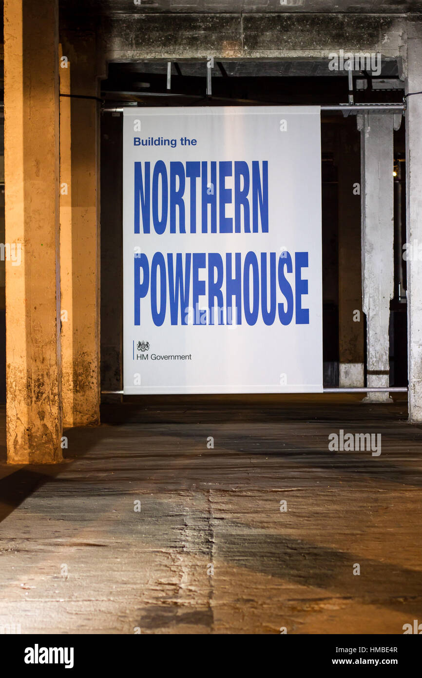 Stage set ready for George Osborne's speech on the creation of the Northern Powerhouse. Stock Photo