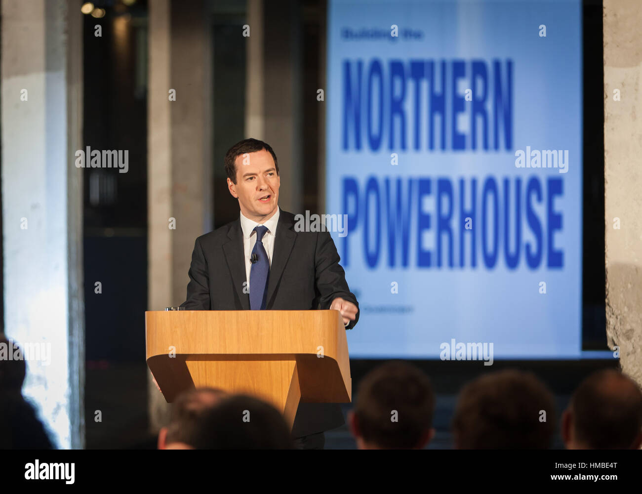 George Osborne's speech on the creation of the Northern Powerhouse, Held in Manchester at the Victoria Warehouse. Stock Photo