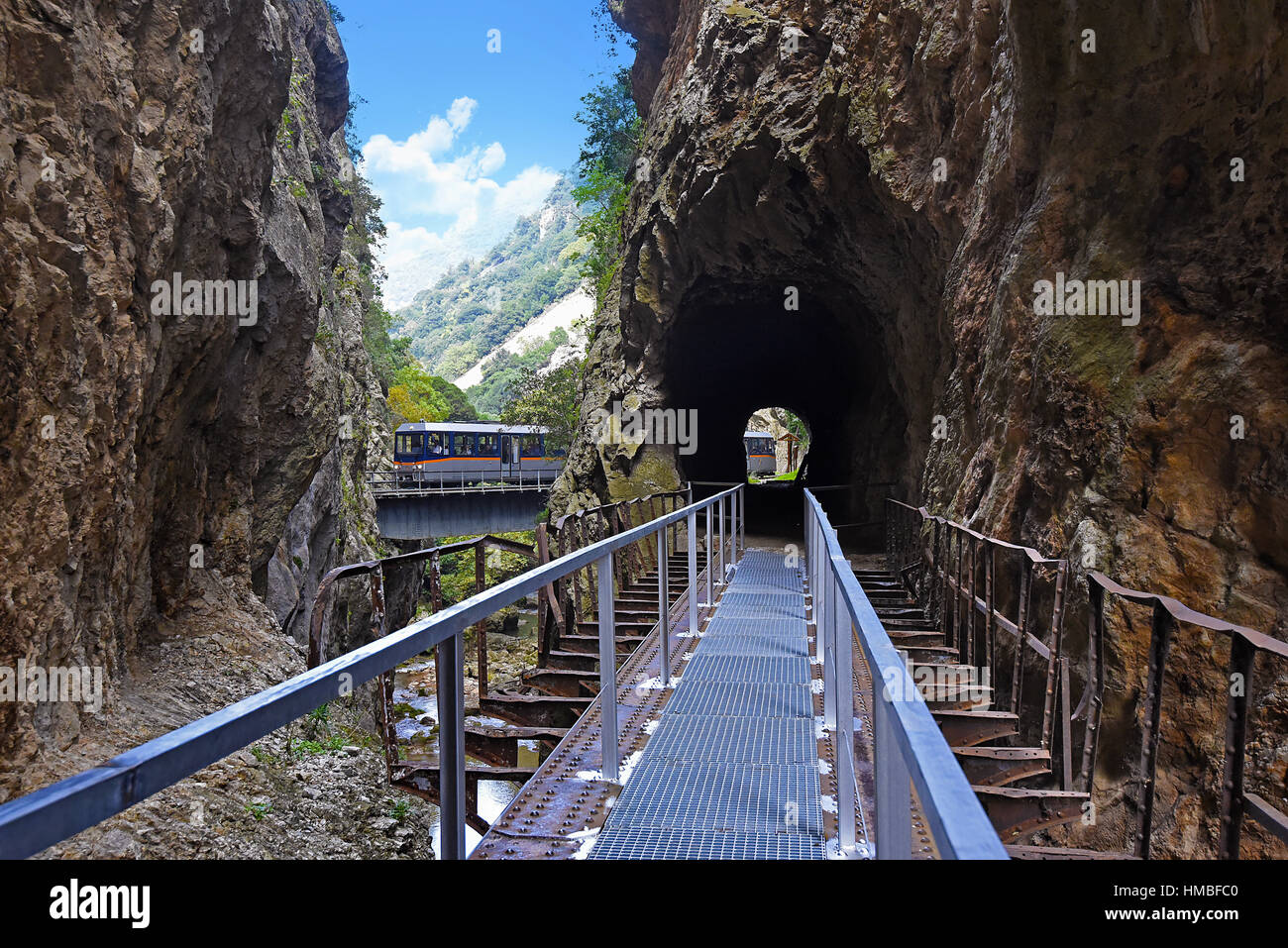 both ways and Bridge of Odontotos rack railway, Kalavrita - diakopto Stock Photo