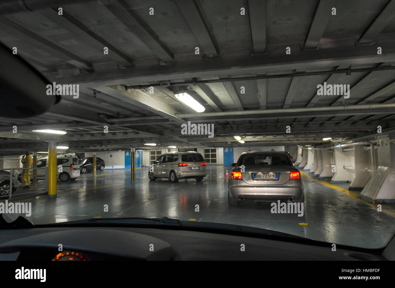 Golfo Aranci, Italy - September 23, 2016: Cars in a vehicle deck Stock Photo