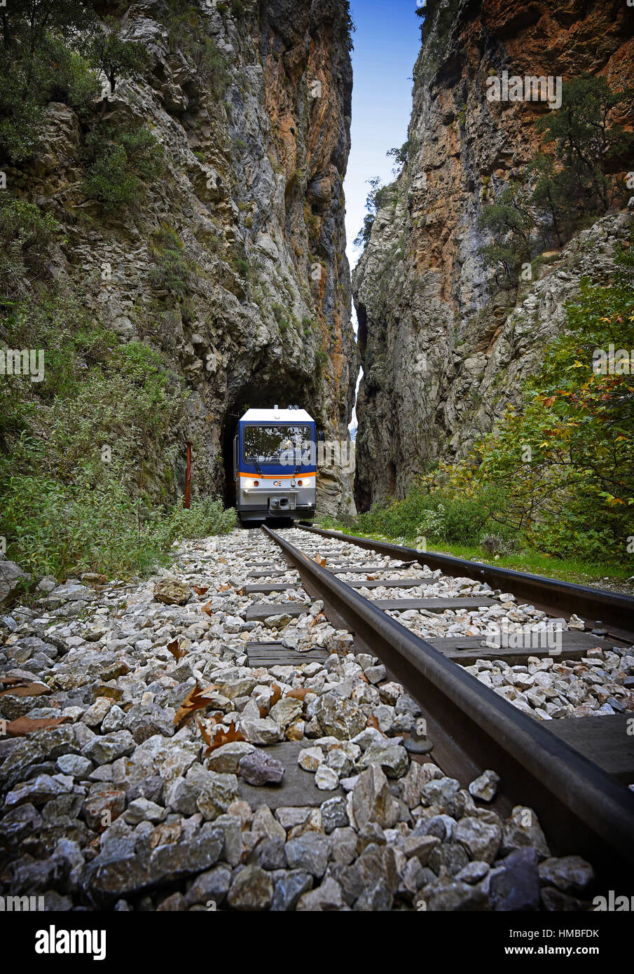close up of Odontotos rack railway, Kalavrita - diakopto Stock Photo