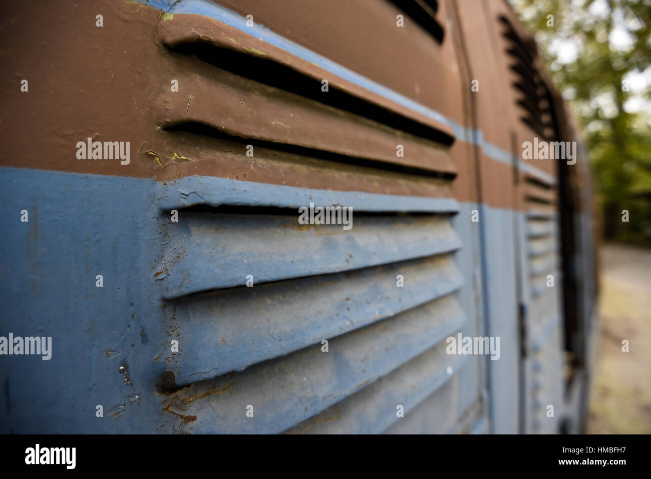 detail in old wagon, odontotos train yard, Diakopto Stock Photo