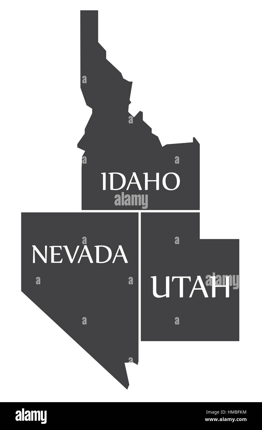 Idaho - Nevada - Utah Map labelled black illustration Stock Vector