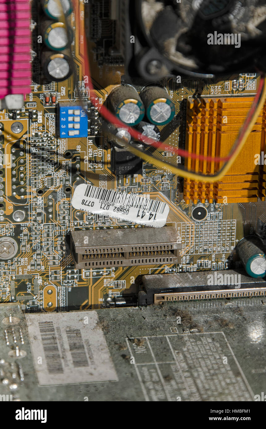 View of the circuit chips of a computer Stock Photo