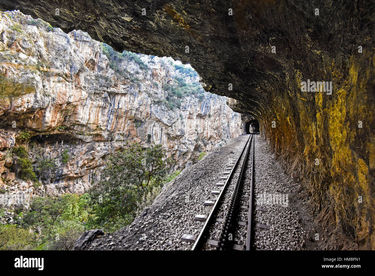 Odontotos rack railway on half tunnel, Kalavrita - diakopto Stock Photo