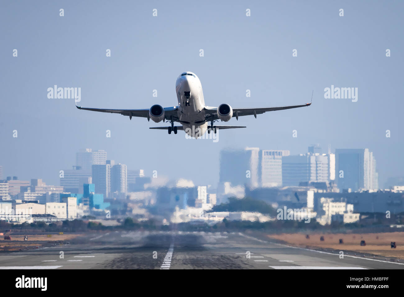 Airplane taking off from the airport. Stock Photo