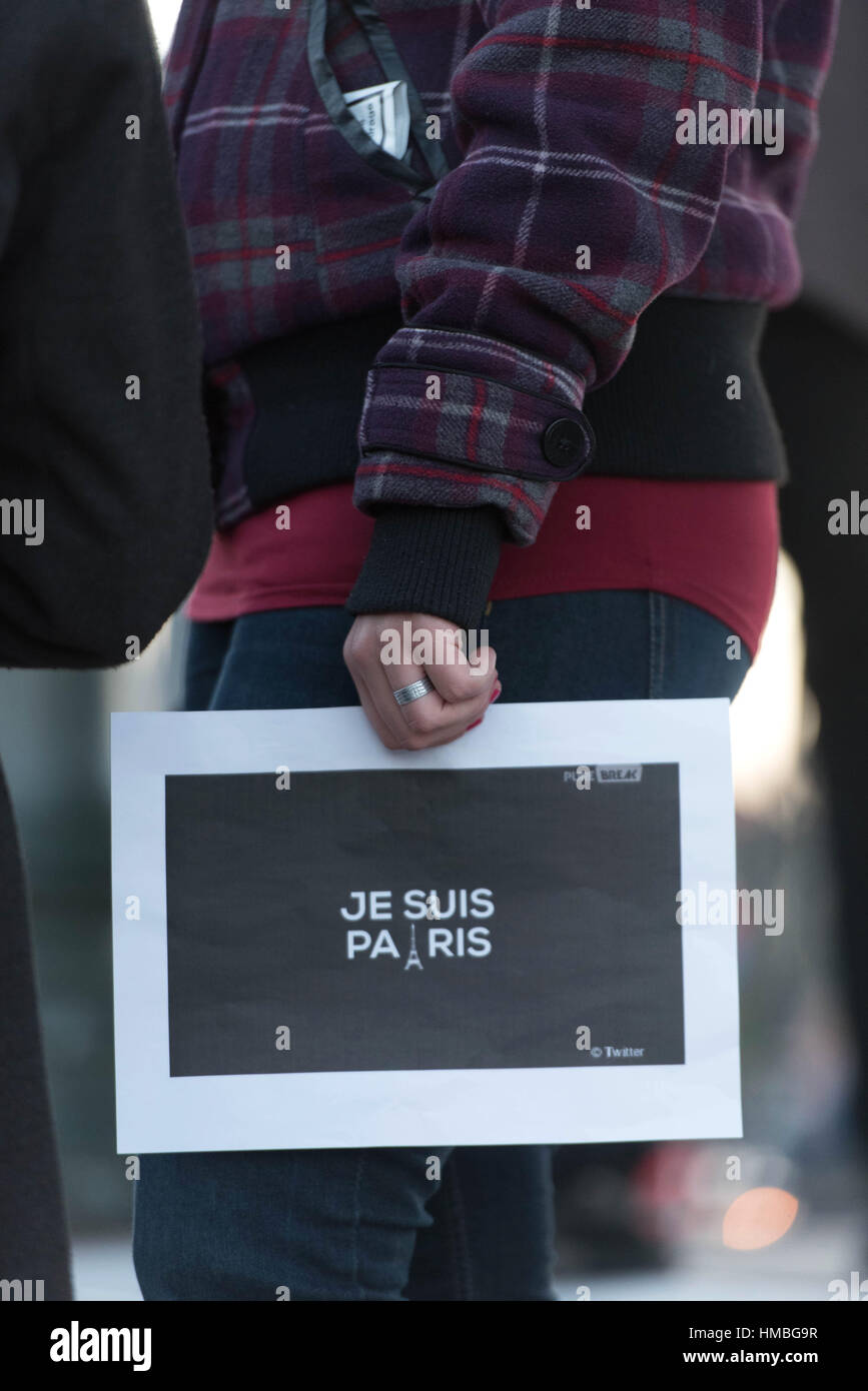 Valence (south-eastern France), 2015/11/15:  homage to the victims of the Paris terrorist attacks of November 13th. Stock Photo