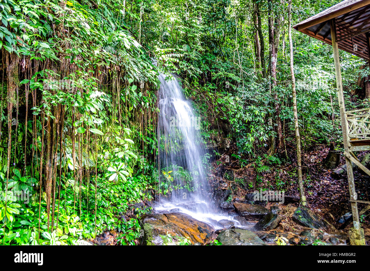 Waterfall at Sarawak Cultural Village Stock Photo