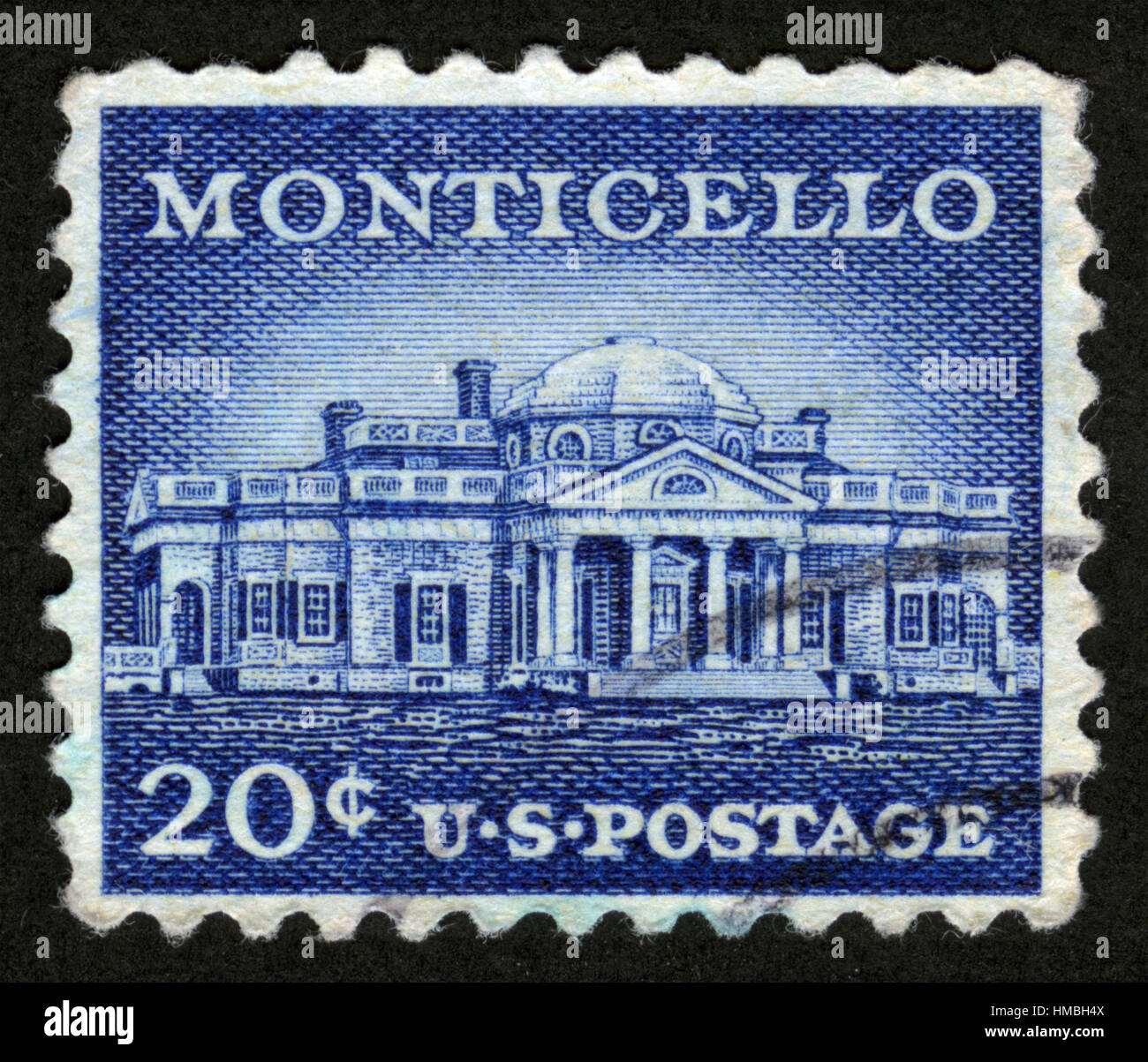 US postage stamp, Monticello, estate of Thomas Jefferson to the south