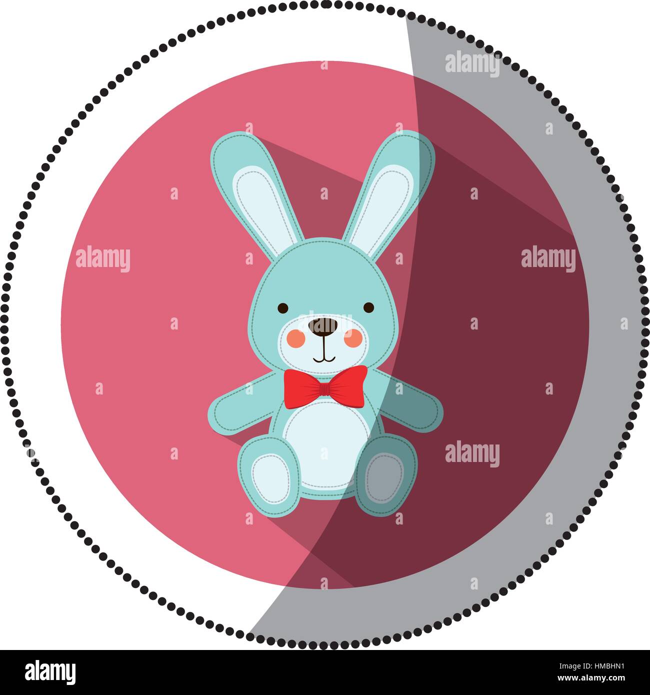 sticker color silhouette with Stuffed rabbit in round frame vector ...