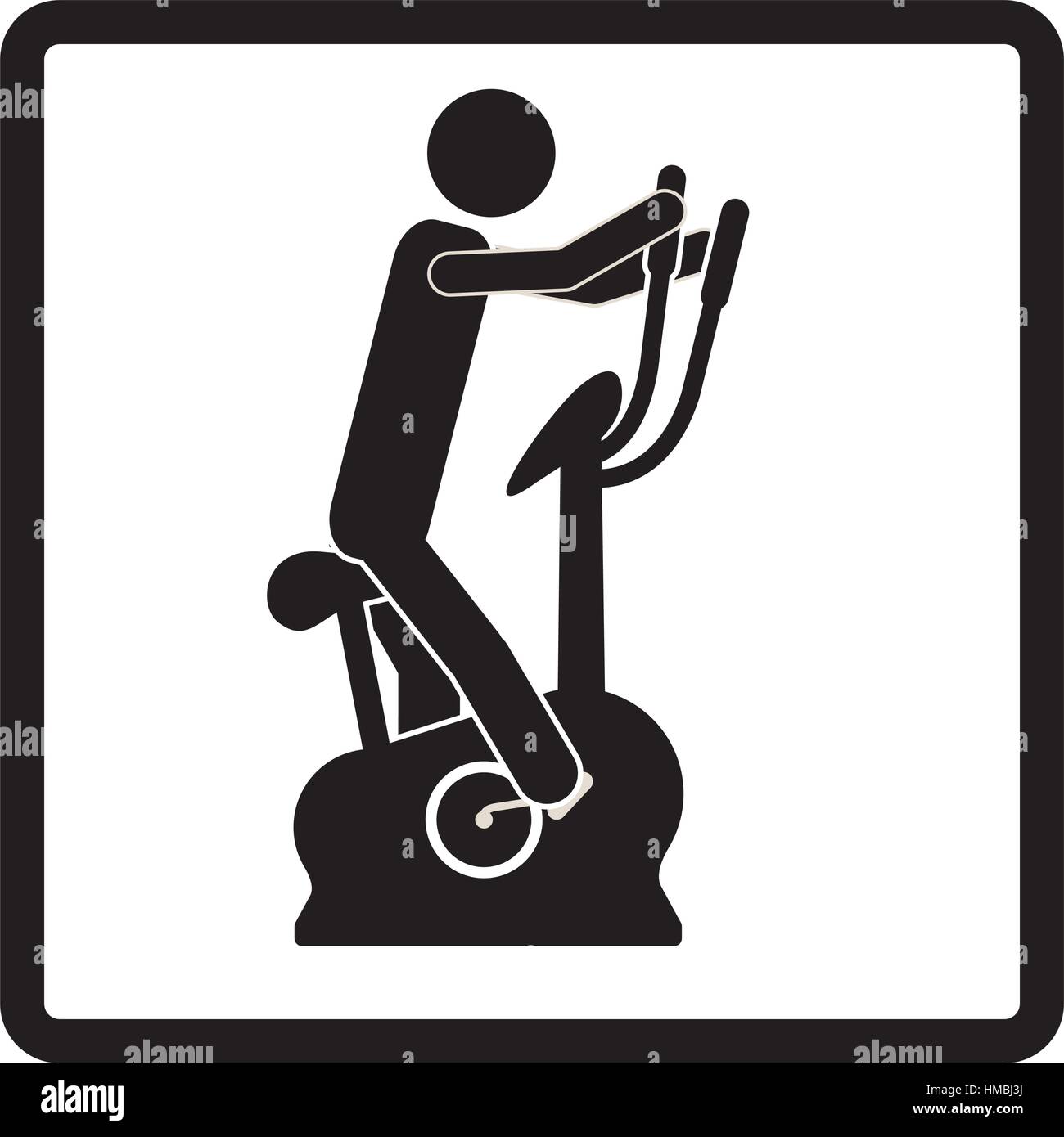 square shape pictogram with man in spinning bike vector illustration Stock Vector