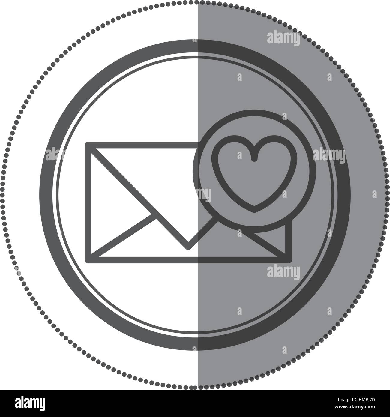 sticker circular shape with silhouette envelope with heart vector ...