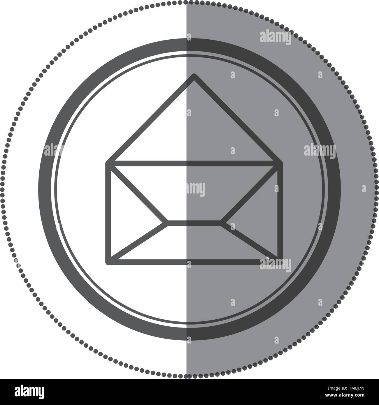 sticker circular shape with silhouette paper envelope opened icon ...