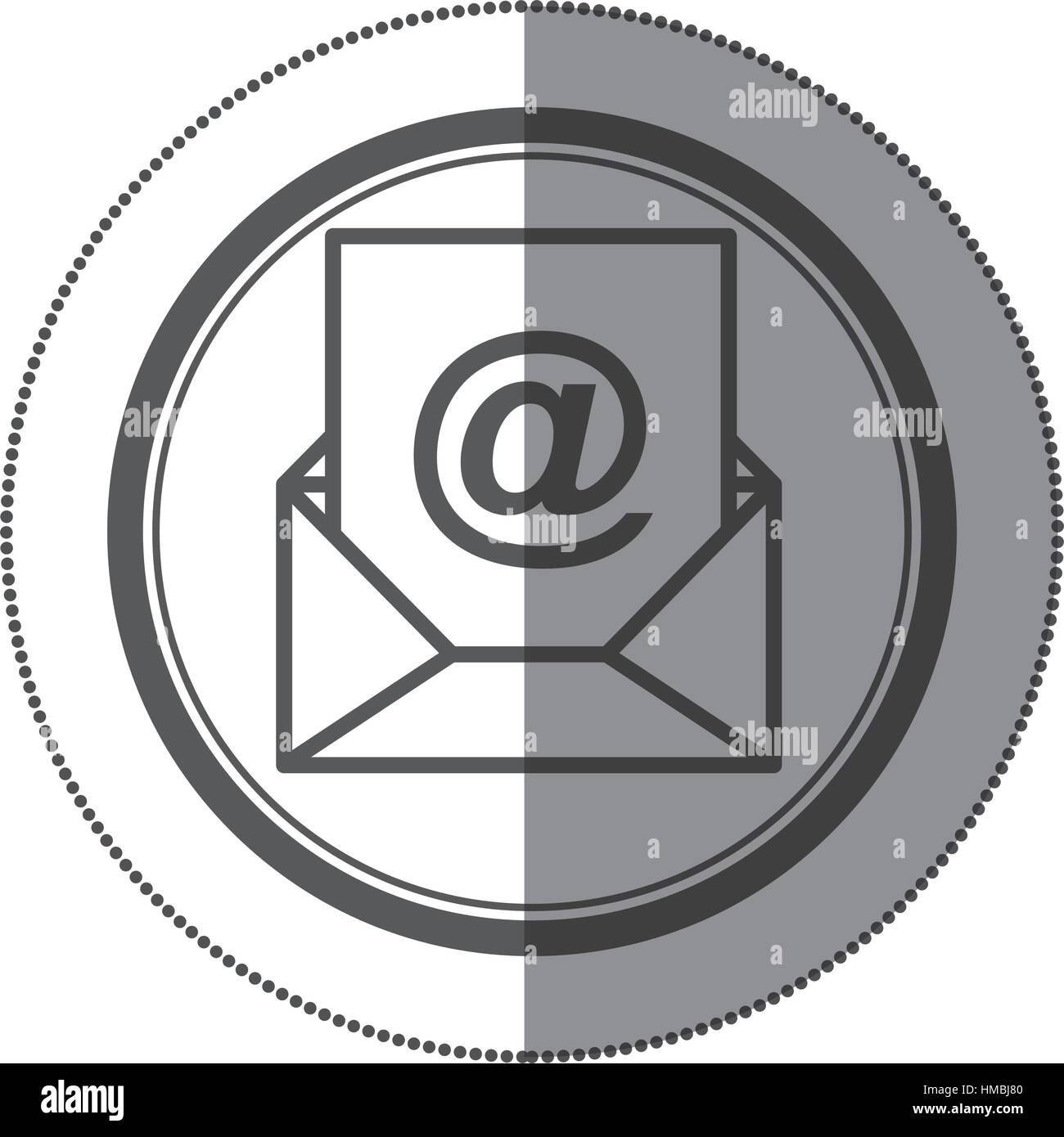 sticker circular shape with silhouette envelope with mailing sheet and ...