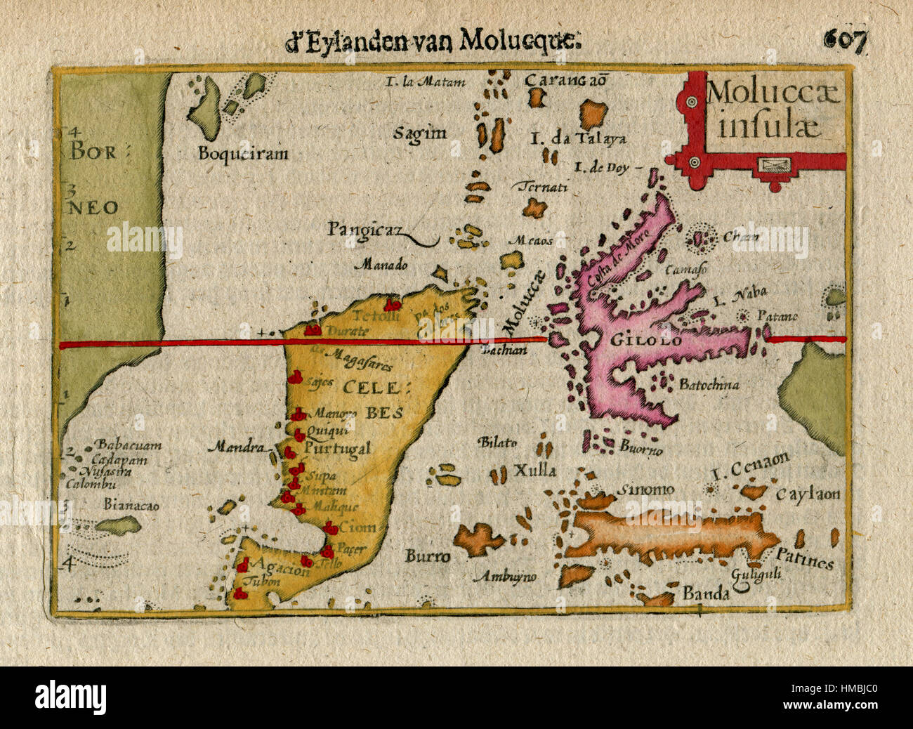 1606  Antique Map  of E. INDIES, INDONESIA, MOLUCCA Is. CELEBES Stock Photo