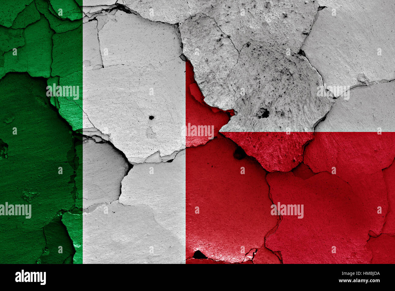 flags of Italy and Poland painted on cracked wall Stock Photo - Alamy
