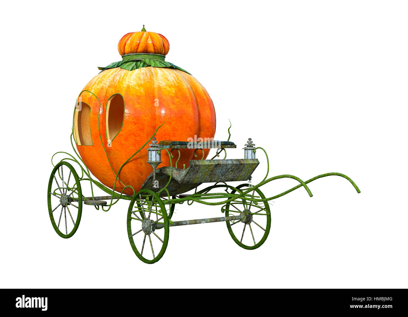 3D rendering of a Cinderella pumpkin carriage isolated on white background Stock Photo