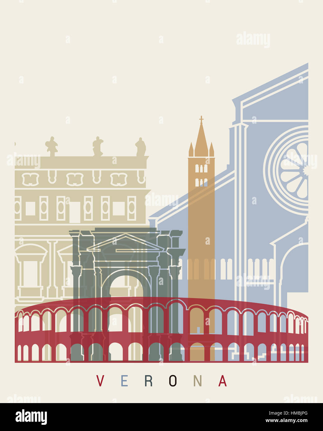 Verona skyline poster in editable vector file Stock Photo