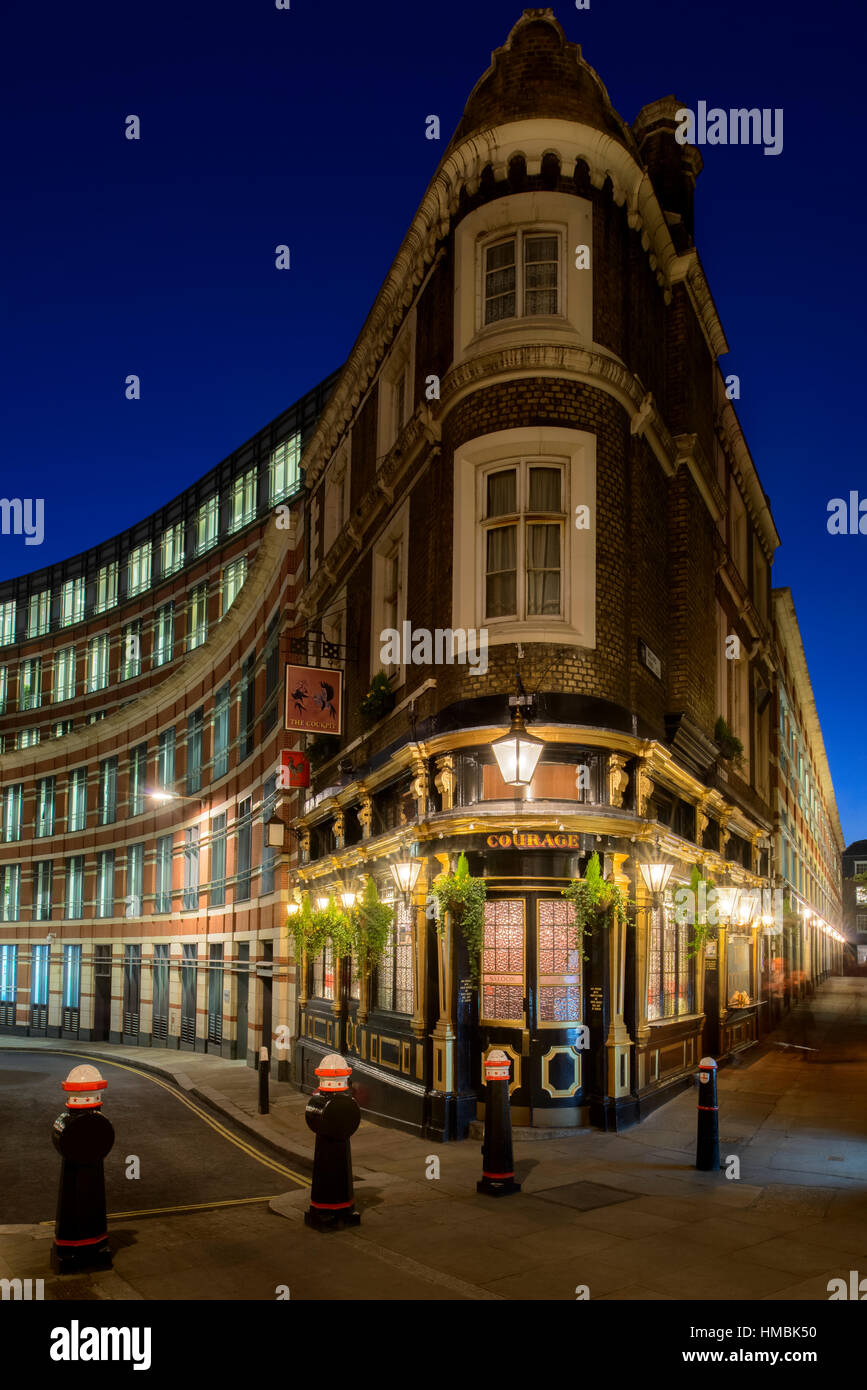The exterior of The Cockpit Pub in the City of London at Dusk, United Kingdom Stock Photo