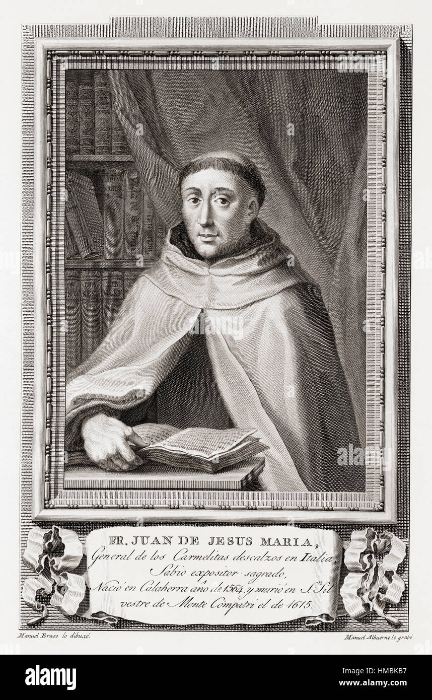 Juan de Jesus Maria, 1564 - 1615.  Carmelite monk, writer and philosopher.  After an etching in Retratos de Los Españoles Ilustres, published Madrid, 1791 Stock Photo