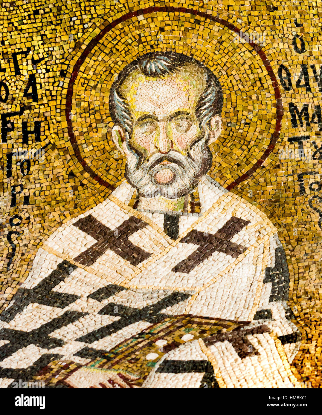 Byzantine mosaic of the christian bishop Gregory Thaumaturgus  in Pammakaristos church, Istanbul - October 11, 2013 Stock Photo