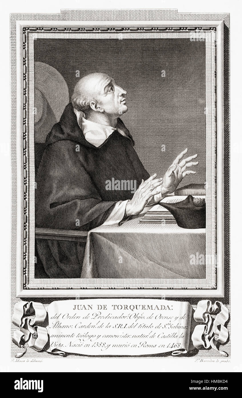 Juan de Torquemada,1388 – 1468.   Spanish ecclesiastic.  After an etching in Retratos de Los Españoles Ilustres, published Madrid, 1791 Stock Photo