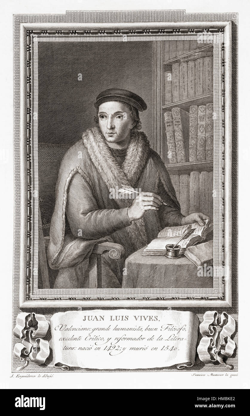 Juan Luis Vives, 1493 –1540.  Spanish scholar and humanist.  After an etching in Retratos de Los Españoles Ilustres, published Madrid, 1791 Stock Photo
