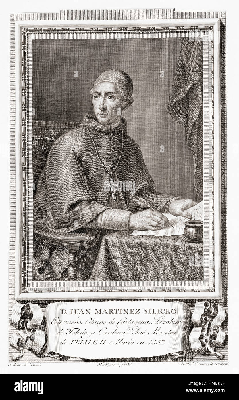 Juan Martínez Silíceo,1486–1557.  Spanish Roman Catholic bishop, cardinal and mathematician.  After an etching in Retratos de Los Españoles Ilustres, published Madrid, 1791 Stock Photo