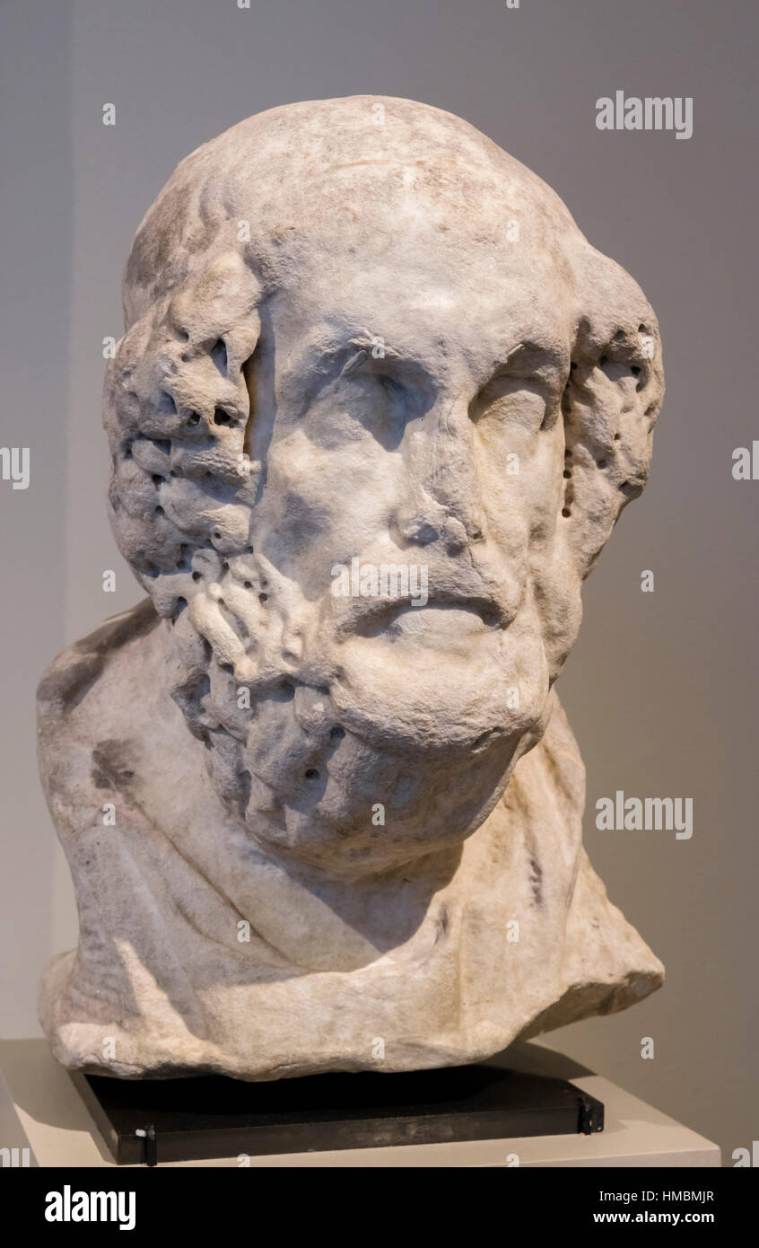 Marble head of Homer, Roman copy of a Greek original, 1st-2nd Century AD Stock Photo