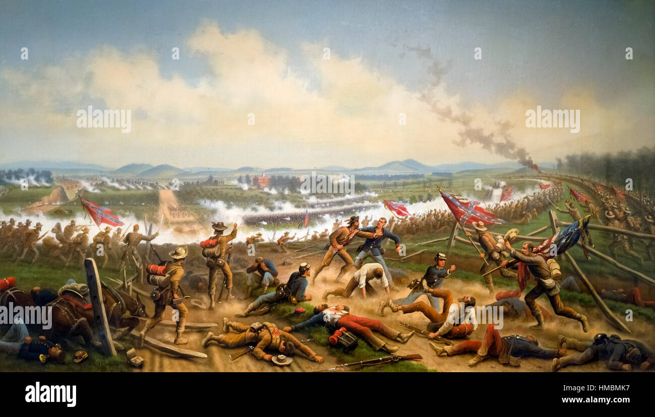 'Gettysburg, The First Day' by James Walker, oil on canvas, 1863. The painting shows the climax of the first day's fight - the action between McPherson's Ridge and Seminary Ridge from 2.30pm to 3.00pm on July 1st, 1863. Stock Photo
