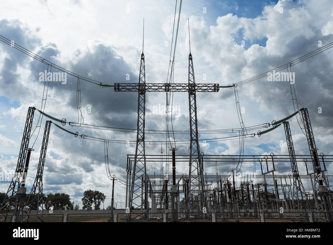 High voltage post. High-voltage tower sky background Stock Photo - Alamy