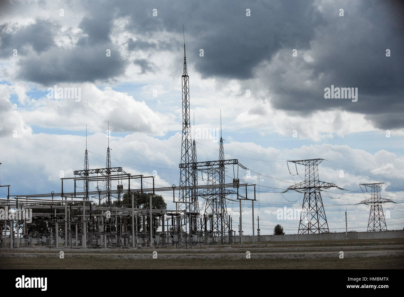 High voltage post. High-voltage tower sky background Stock Photo - Alamy