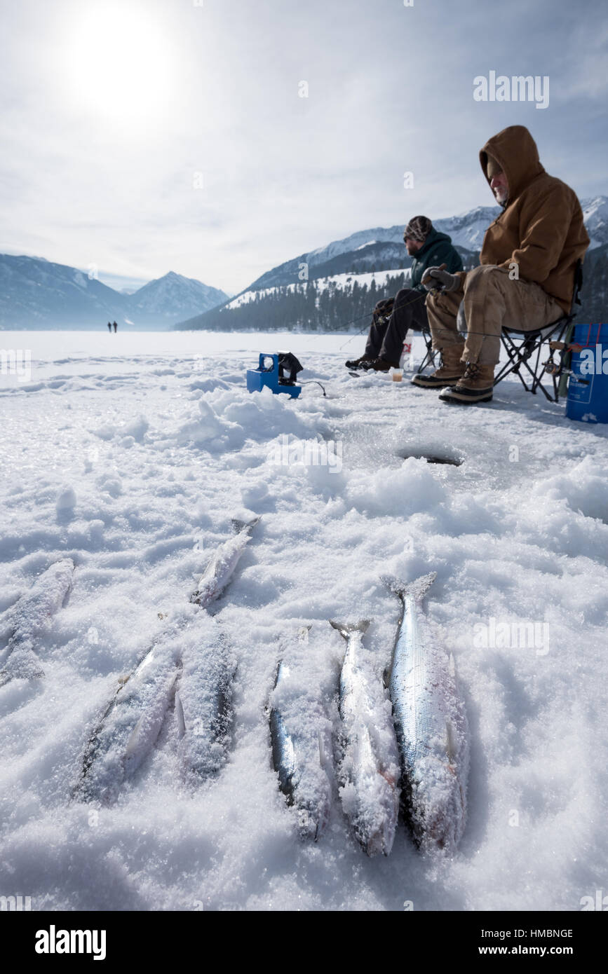 Ice fishing on Wallowa Lake, Oregon Stock Photo - Alamy